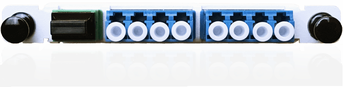 Group 252 White colored 8 MPO-to-LC modular J-Series cassettes with single & multi-mode support and front facing cables